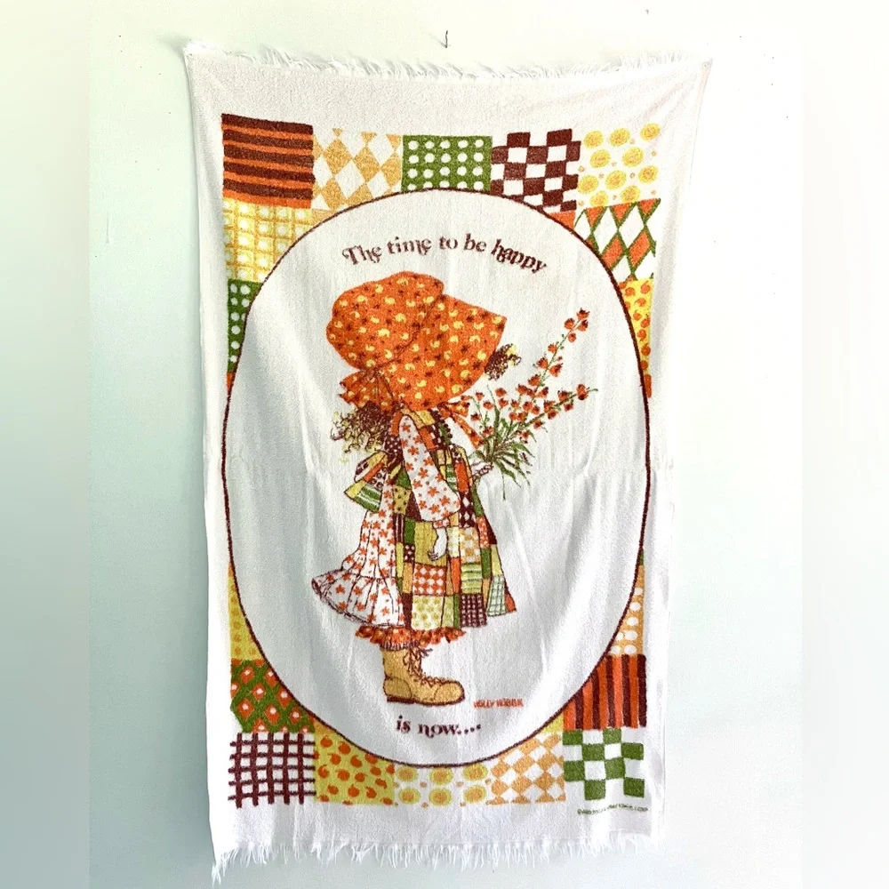 Vintage 70’s Holly Hobbie cottagecore prairie terry cloth beach bath towel